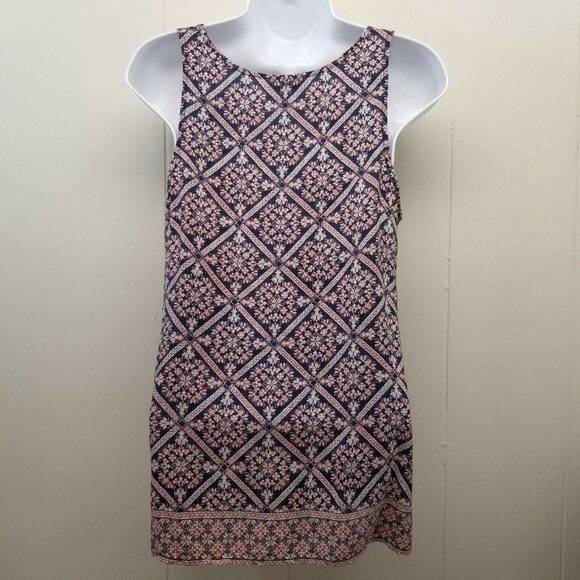 Joie XS Shirt Tank Top Blouse Shell Geometric Floral Diamond Silk Orange Blue - Picture 2 of 6